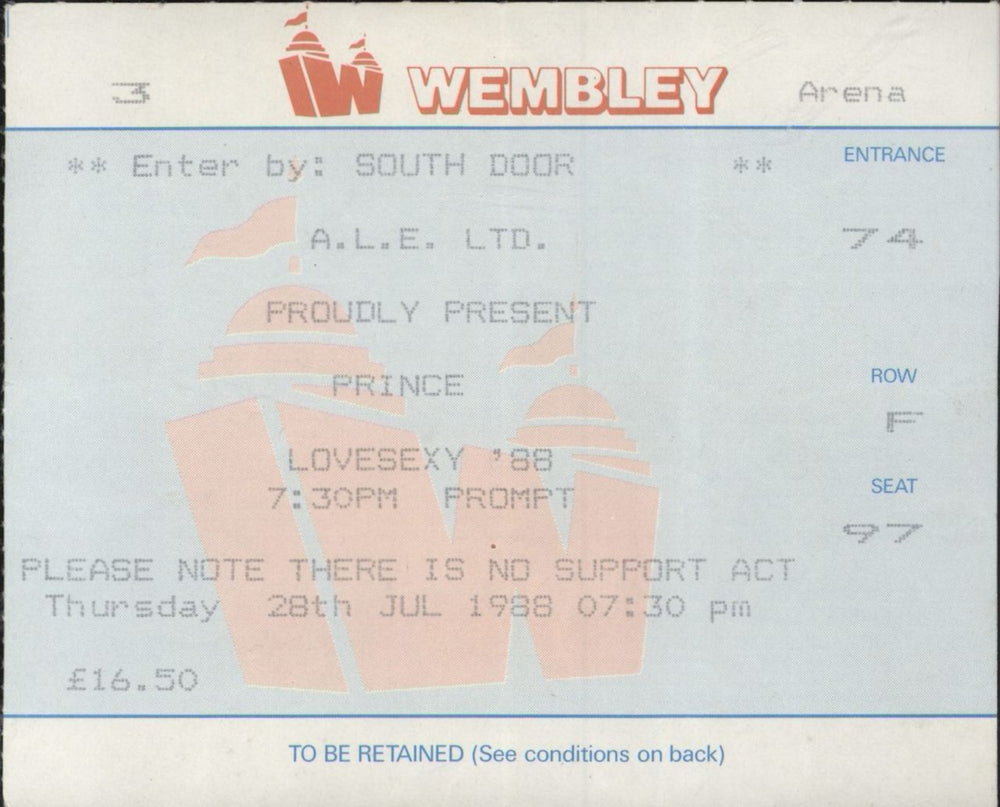 Prince Lovesexy Tour + ticket stub UK tour programme PRITRLO336332