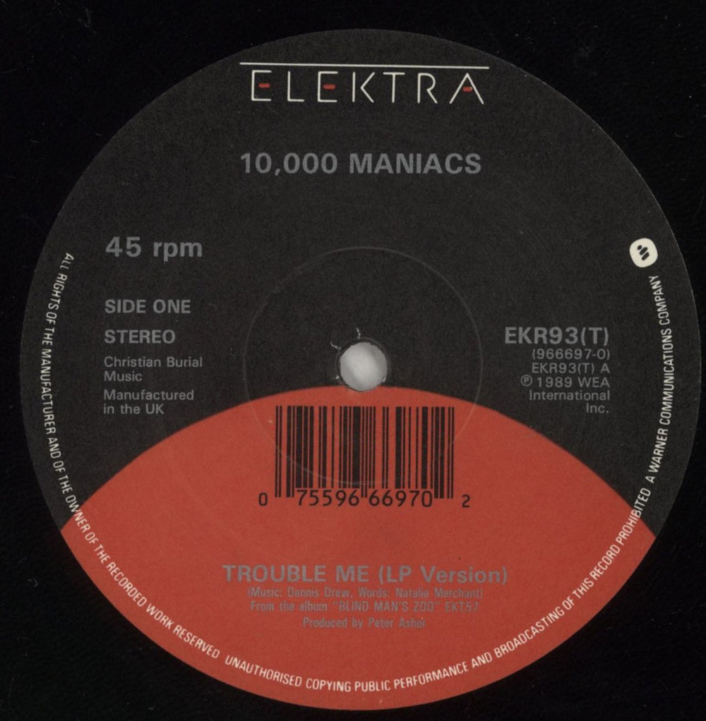 10,000 Maniacs Trouble Me UK 12" vinyl single (12 inch record / Maxi-single) 10012TR69560