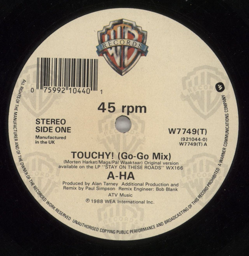A-Ha Touchy! (Go-Go Mix) UK 12" vinyl single (12 inch record / Maxi-single) AHA12TO19208