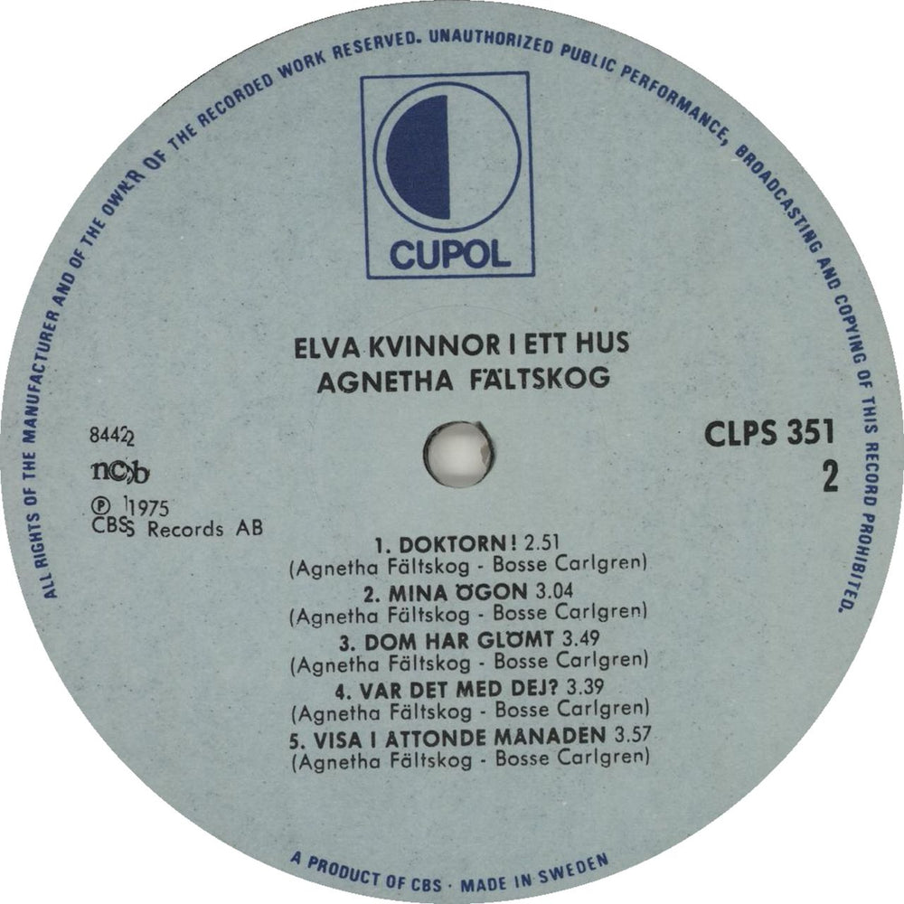 Agnetha Fältskog Elva Kvinnor I Ett Hus Swedish vinyl LP album (LP record)