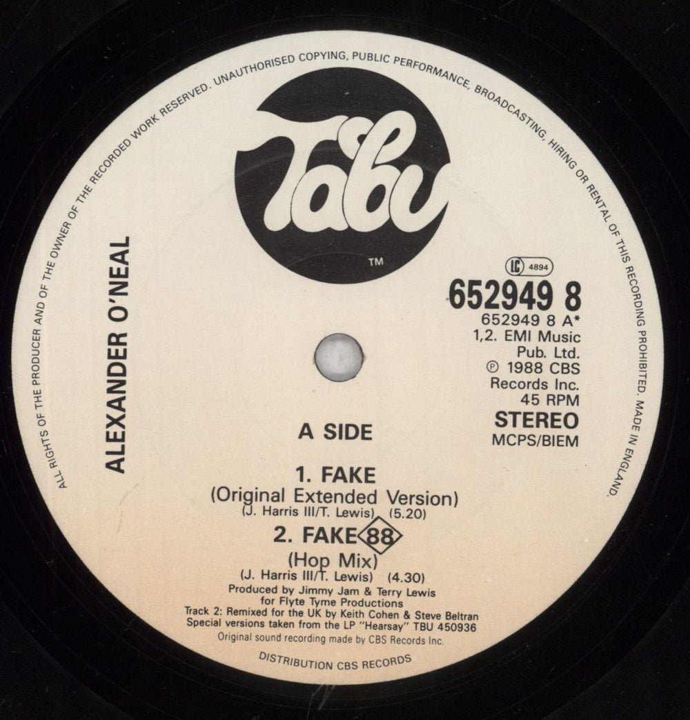 Alexander O'Neal Fake 88 (Hop Mix) UK 12" vinyl single (12 inch record / Maxi-single) ALO12FA842010