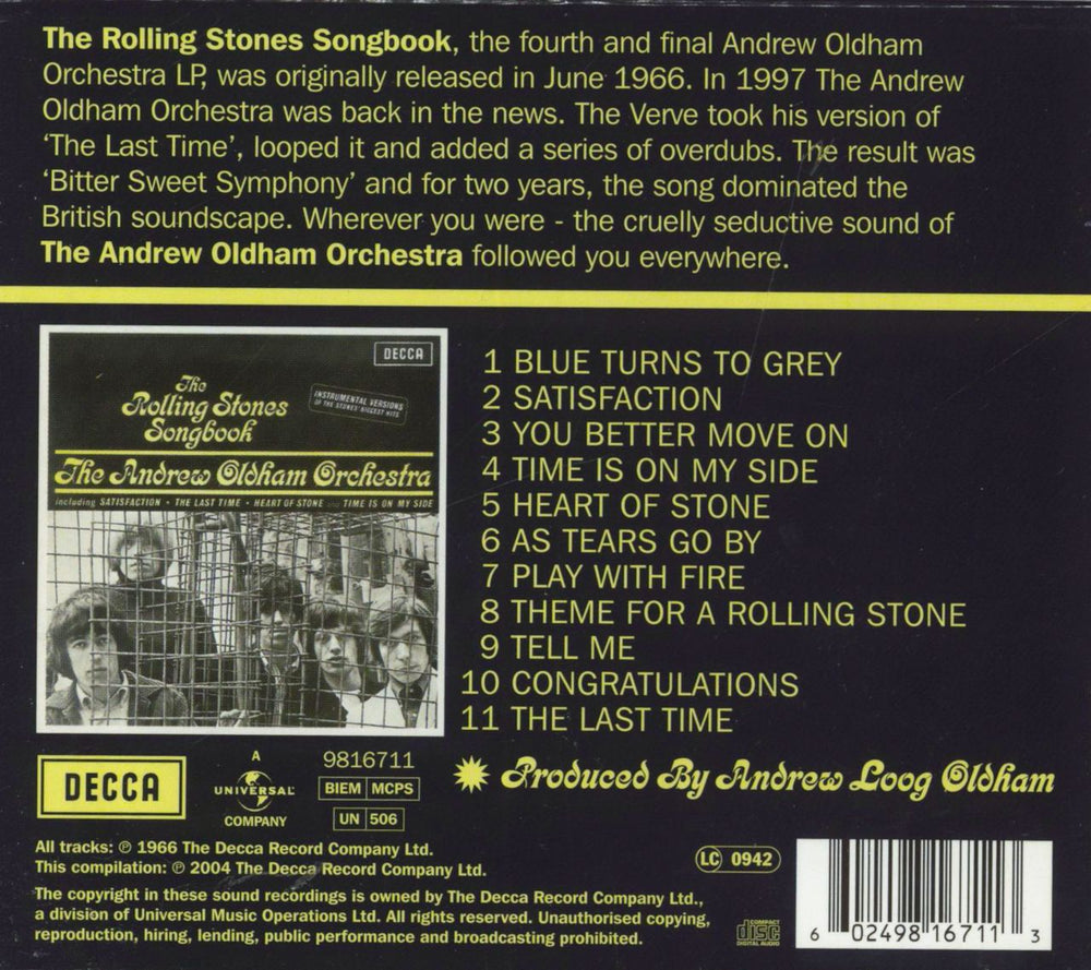 Andrew Loog Oldham The Rolling Stones Songbook UK CD album (CDLP) 602498167113