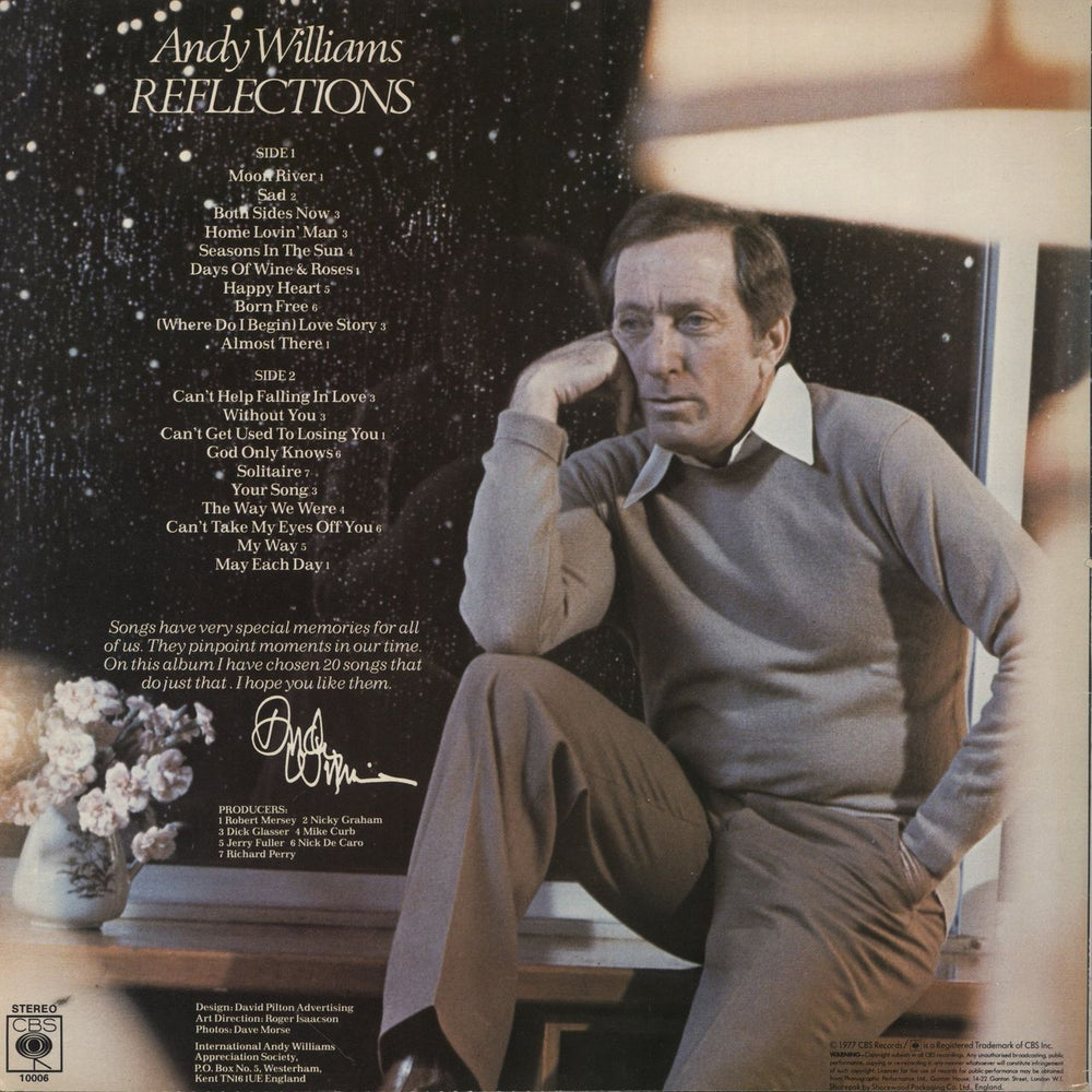 Andy Williams Reflections UK vinyl LP album (LP record)