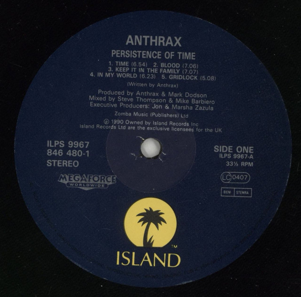 Anthrax Persistence Of Time - VG UK vinyl LP album (LP record) ANXLPPE867498