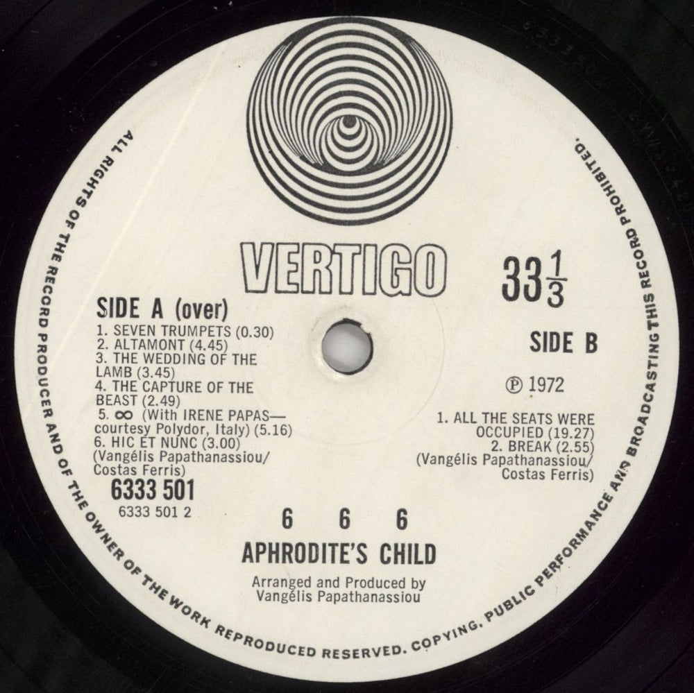 Aphrodite's Child 666 - 1st - VG UK 2-LP vinyl record set (Double LP Album) APR2LST863428