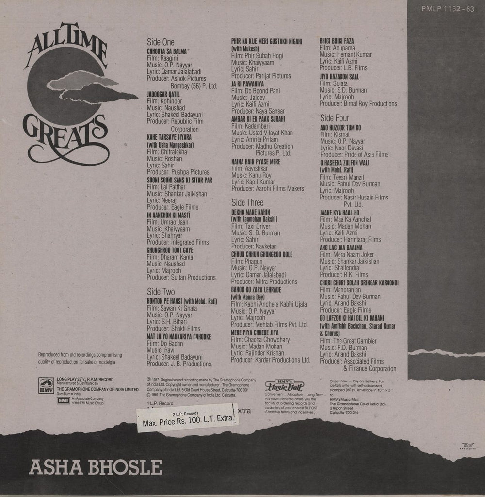Asha Bhosle All Time Greats Indian 2-LP vinyl record set (Double LP Album)
