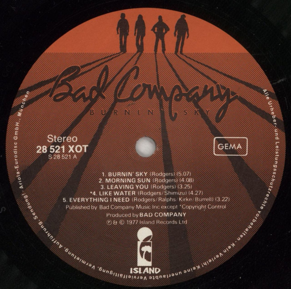 Bad Company Burnin' Sky German vinyl LP album (LP record) BCOLPBU866452