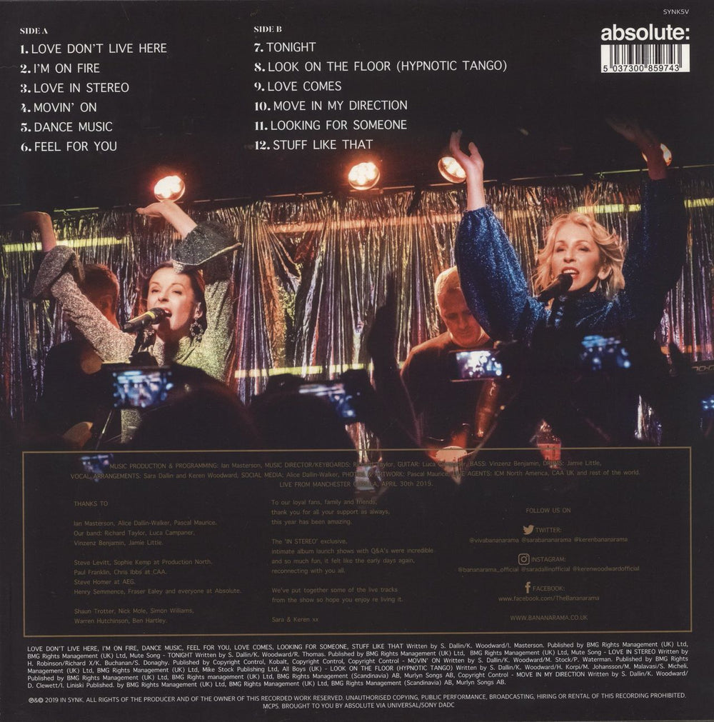 Bananarama Live In Stereo - White Vinyl - Autographed UK vinyl LP album (LP record) 5037300859743