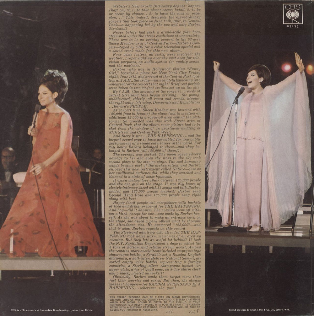 Barbra Streisand A Happening In Central Park UK vinyl LP album (LP record)
