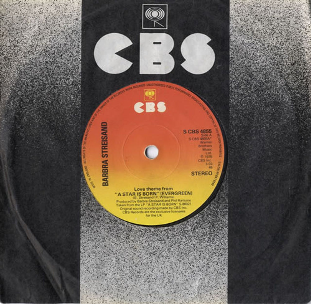 Barbra Streisand Love Theme From 'A Star Is Born' [Evergreen] UK 7" vinyl single (7 inch record / 45) SCBS4855