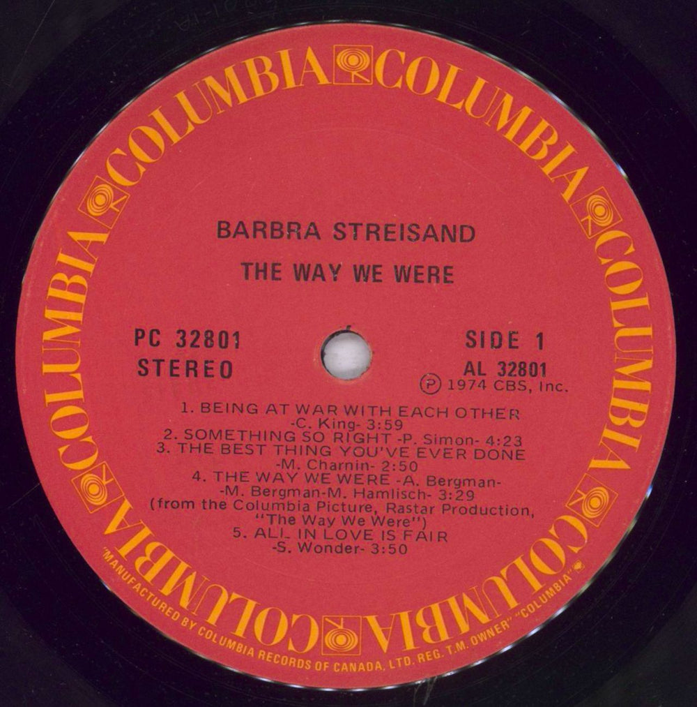 Barbra Streisand The Way We Were Canadian vinyl LP album (LP record) BARLPTH833837