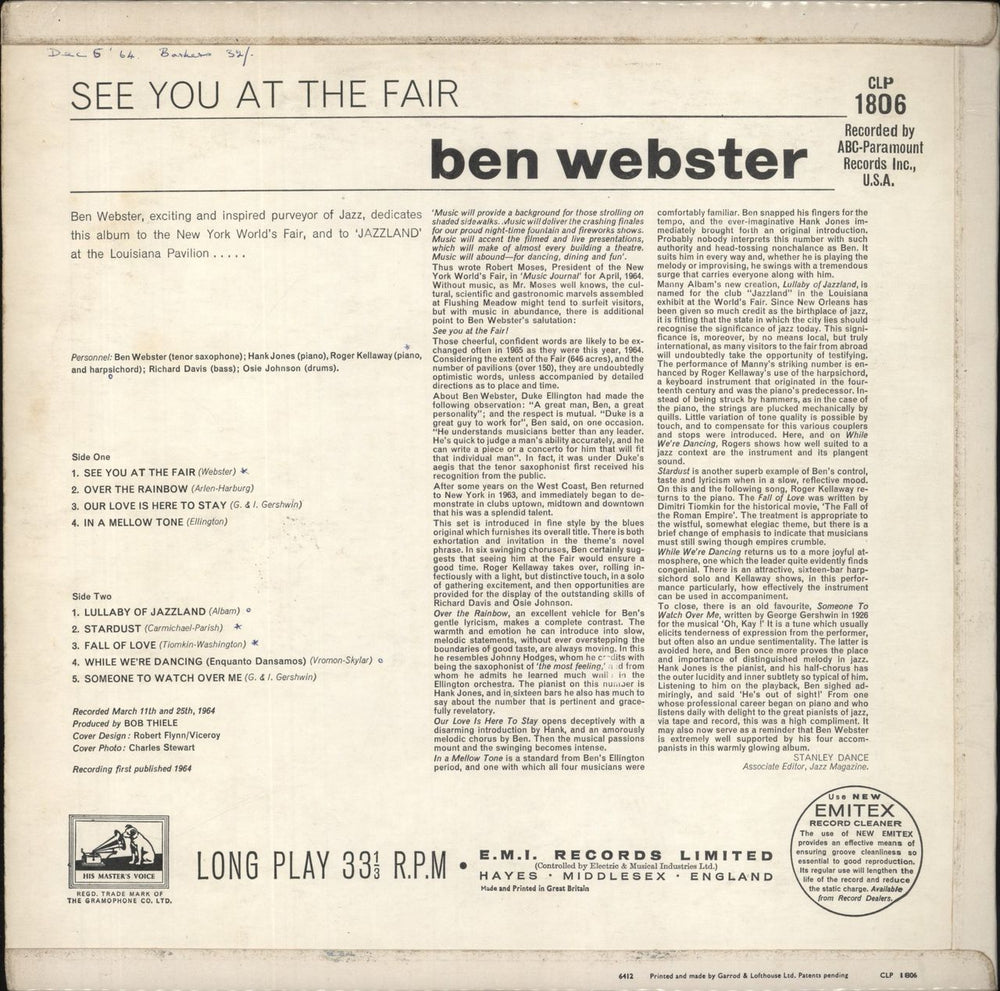 Ben Webster See You At The Fair UK vinyl LP album (LP record)