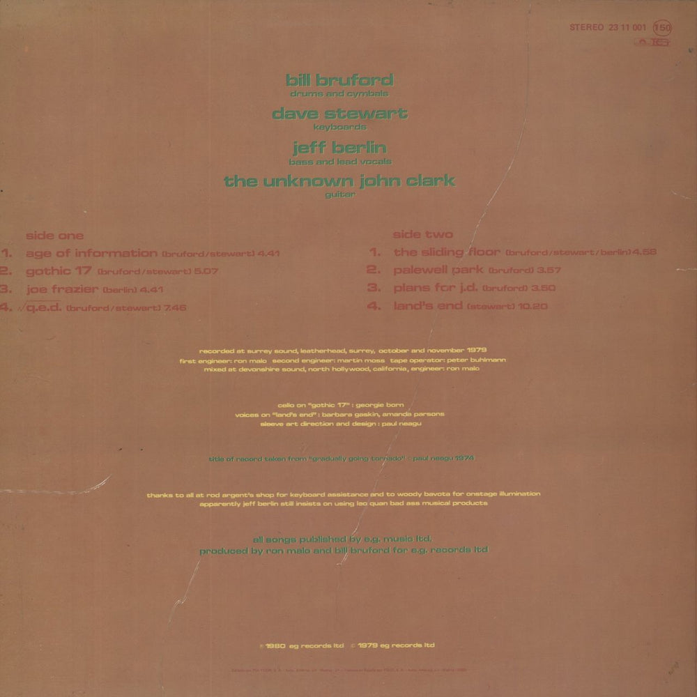 Bill Bruford Gradually Going Tornado UK vinyl LP album (LP record)