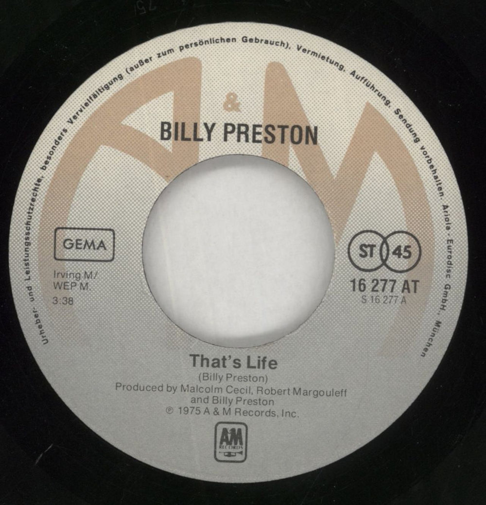 Billy Preston That's Life German 7" vinyl single (7 inch record / 45) BIP07TH858637
