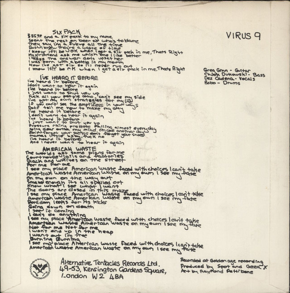 Black Flag Six Pack UK 7" vinyl single (7 inch record / 45)