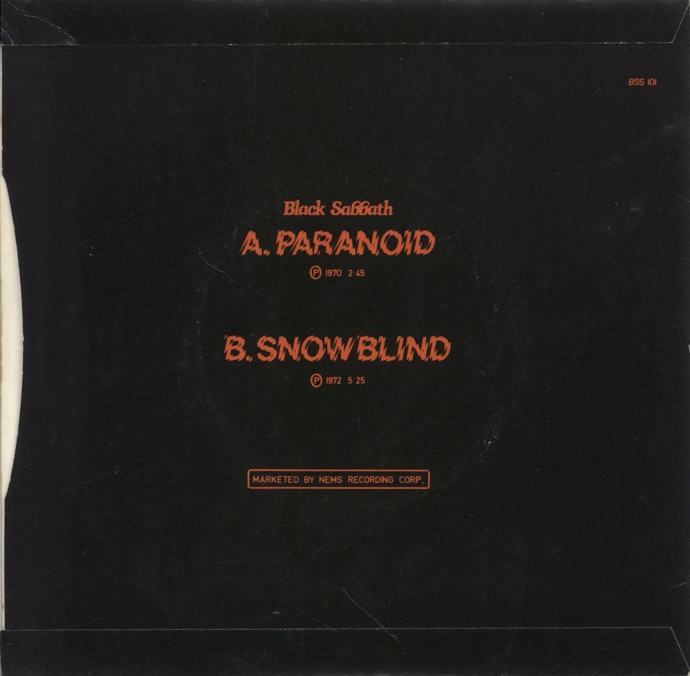 Black Sabbath Paranoid UK 7" vinyl single (7 inch record / 45)