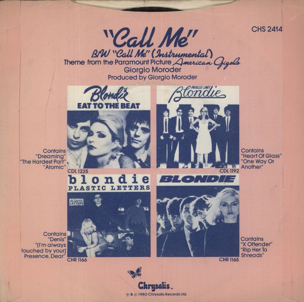 Blondie Call Me UK 7" vinyl single (7 inch record / 45)