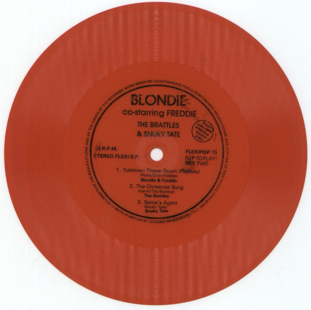 Blondie Yuletown Throw Down - Red UK 7" vinyl single (7 inch record / 45) FLEXIPOP15