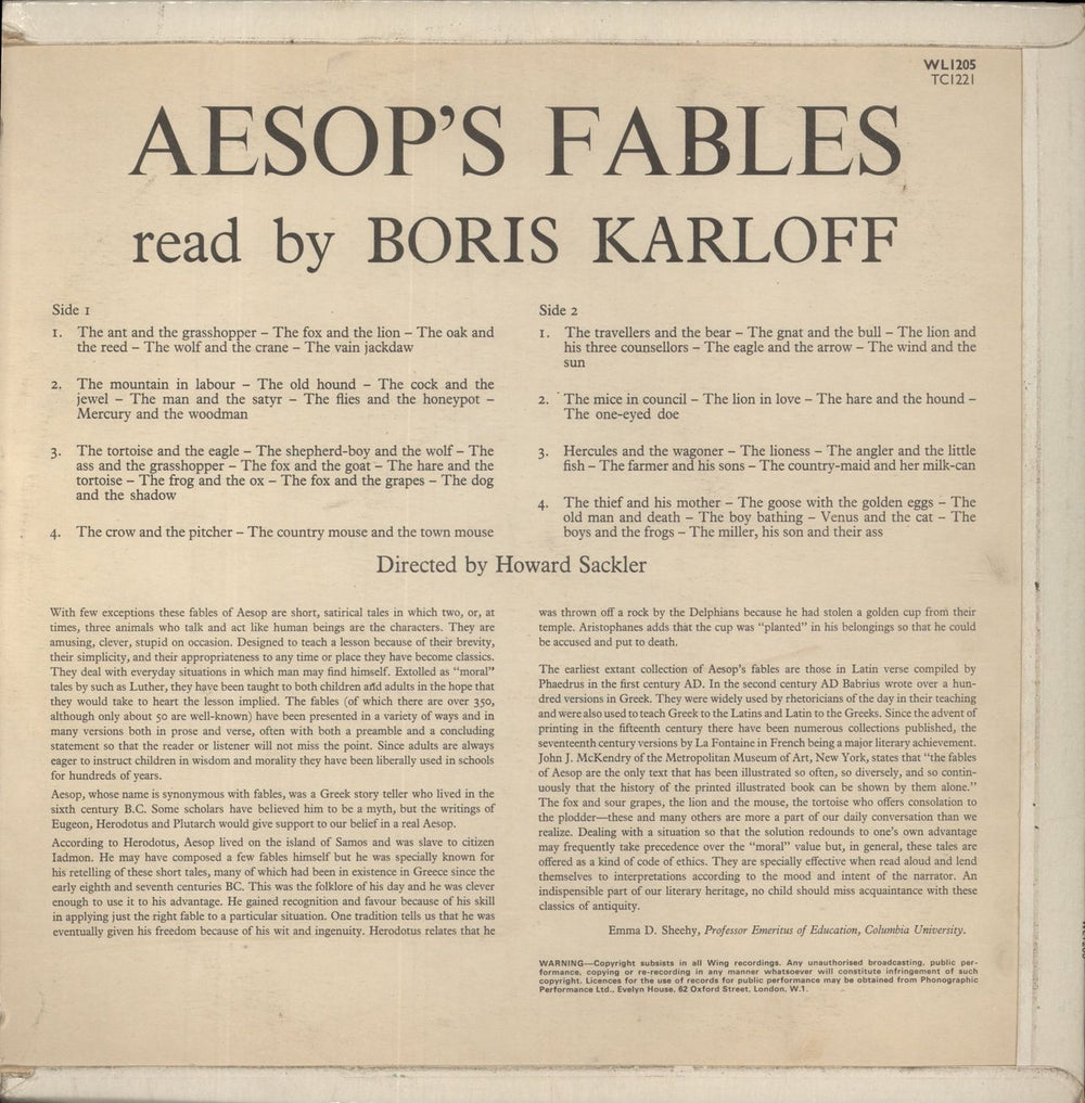 Boris Karloff Aesop's Fables UK vinyl LP album (LP record)