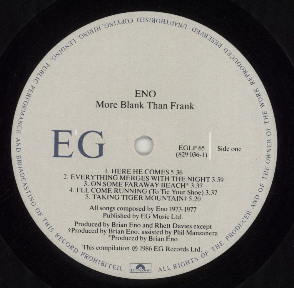 Brian Eno More Blank Than Frank + Print - Stickered - Gold Promo UK Promo vinyl LP album (LP record) ENOLPMO861948