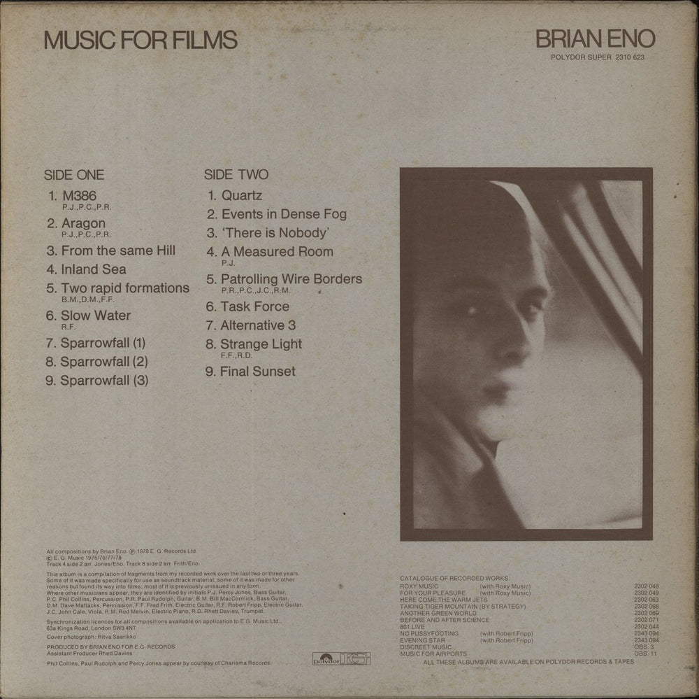 Brian Eno Music For Films - VG UK vinyl LP album (LP record) ENOLPMU738326