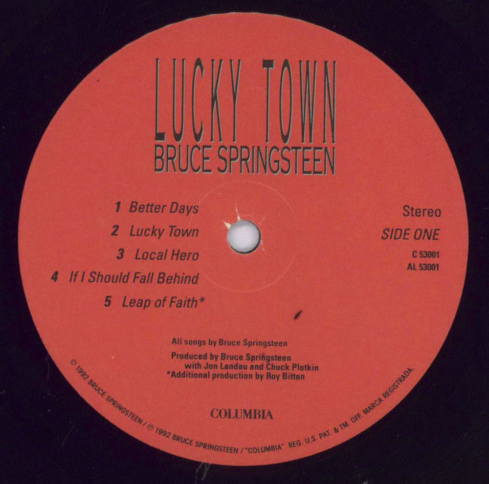 Bruce Springsteen Lucky Town US vinyl LP album (LP record) SPRLPLU831452