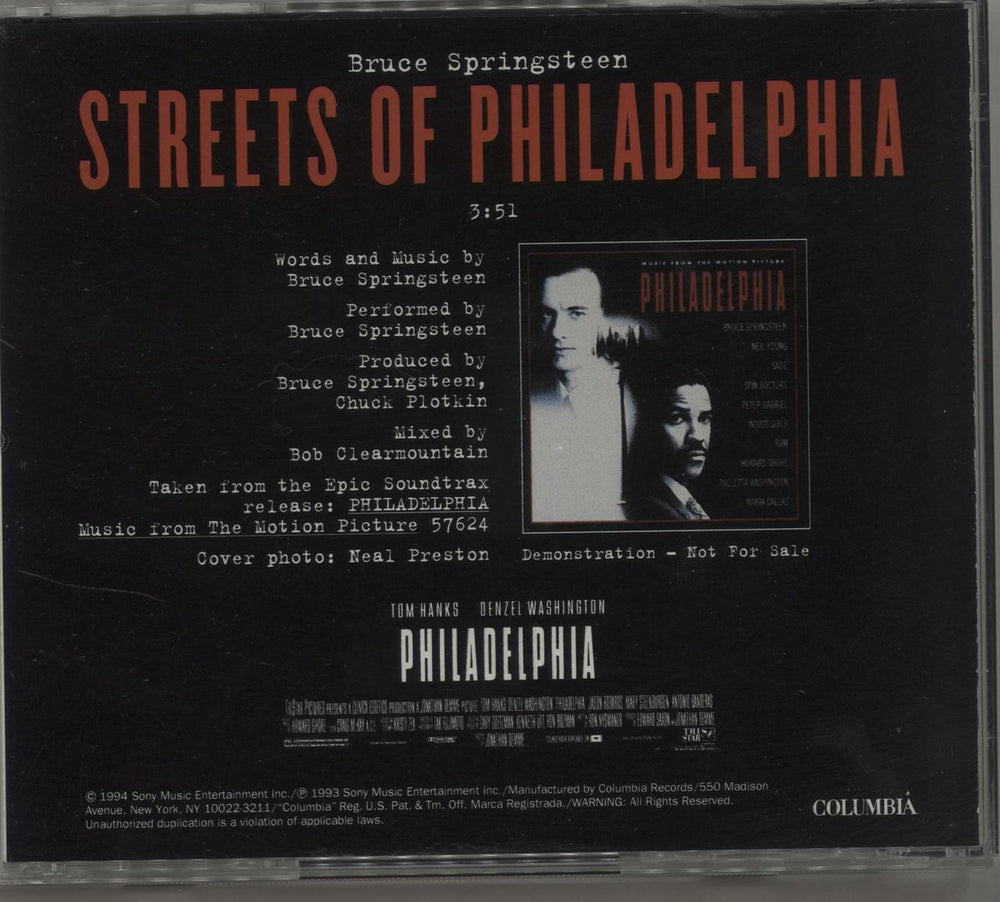 Bruce Springsteen Streets Of Philadelphia US Promo CD single (CD5 / 5")