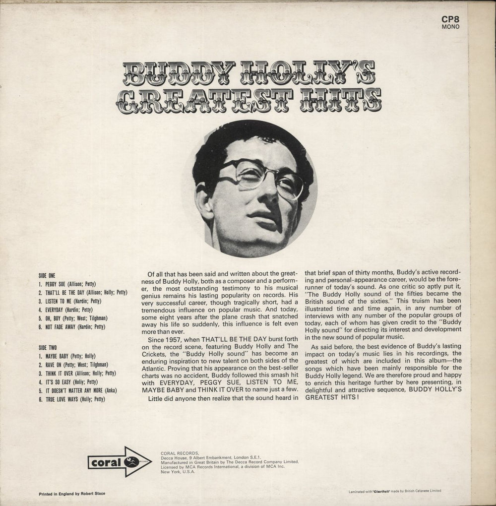 Buddy Holly Greatest Hits UK vinyl LP album (LP record)