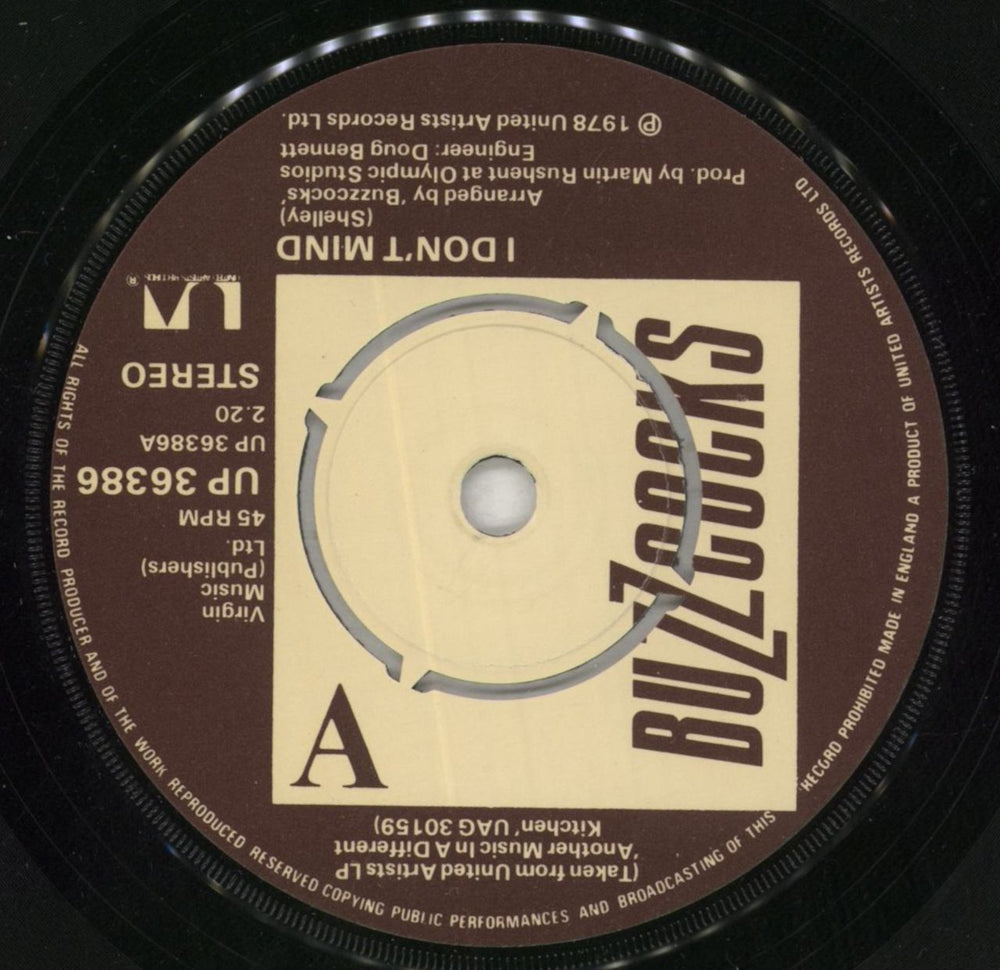 Buzzcocks I Don't Mind UK 7" vinyl single (7 inch record / 45) BUZ07ID129802