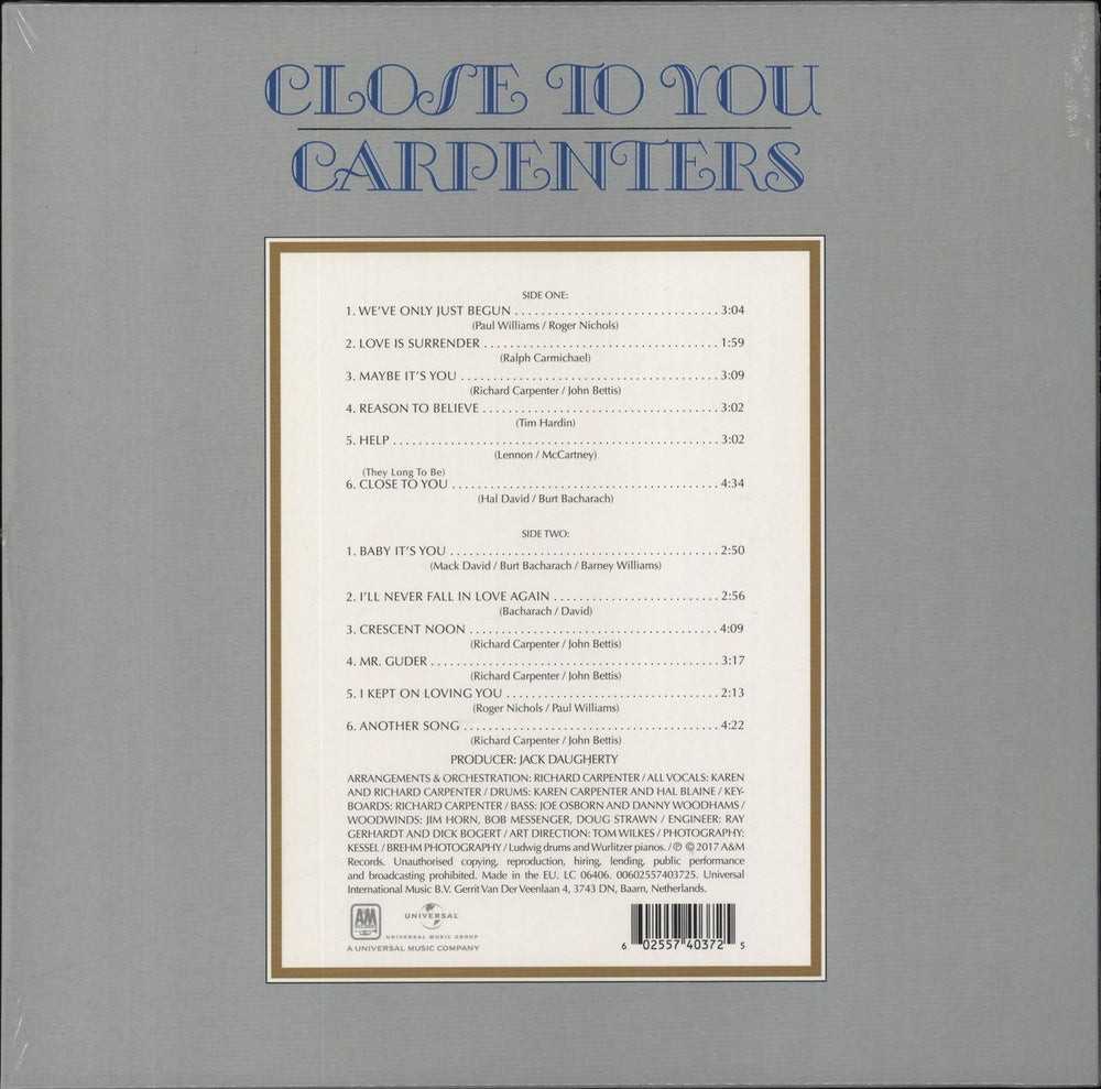 Carpenters Close To You - 180 Gram Vinyl US vinyl LP album (LP record) 602557403725