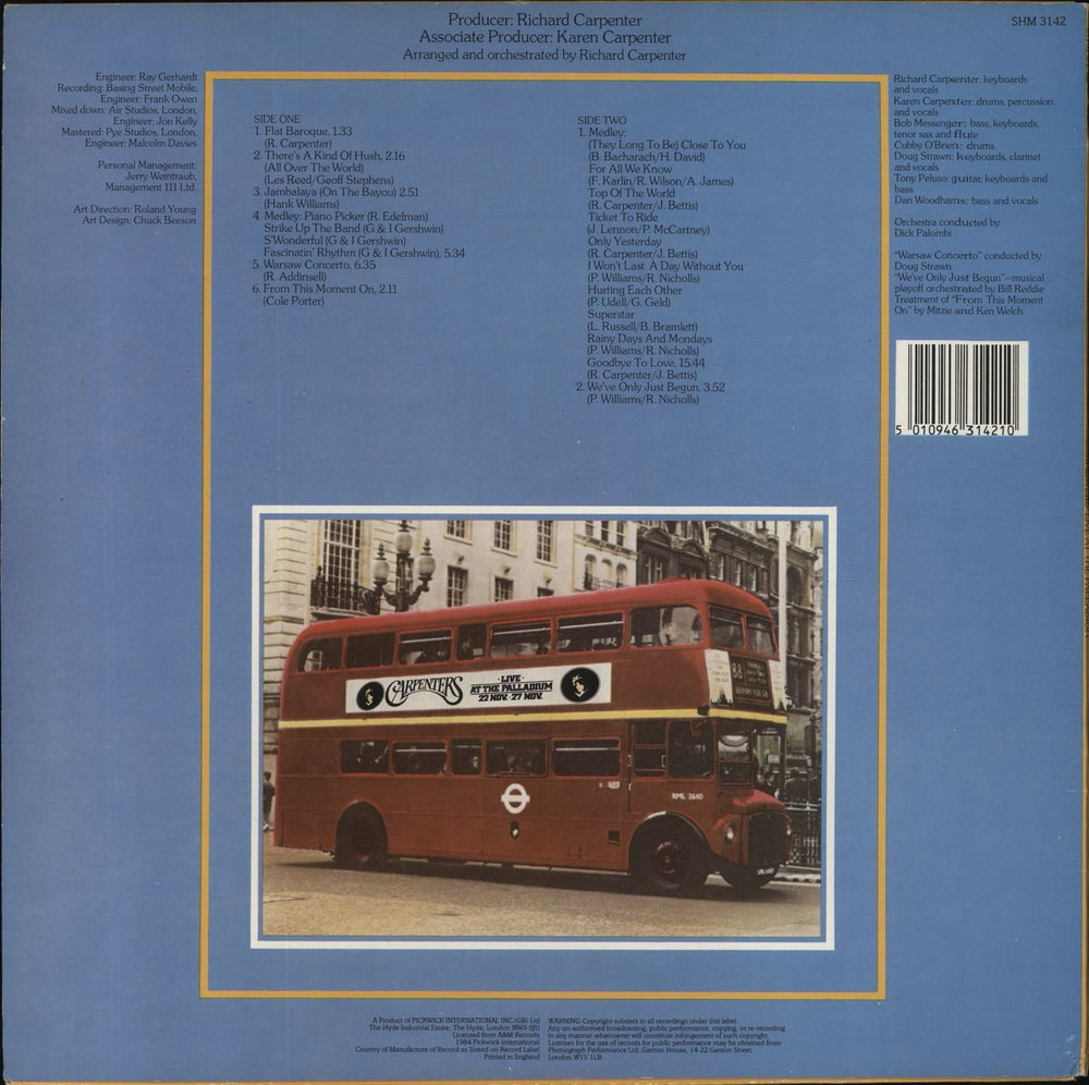 Carpenters Live At The Palladium UK vinyl LP album (LP record)