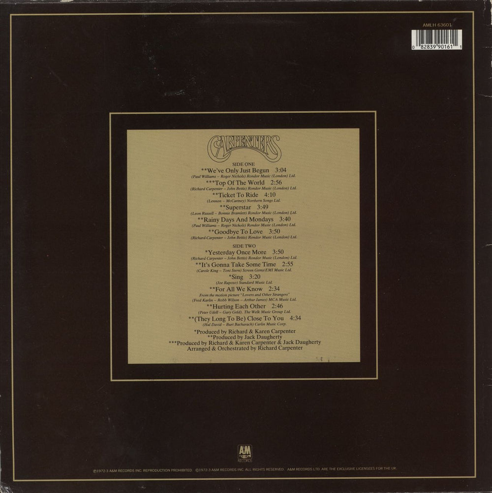 Carpenters The Singles 1969-1973 - 3rd UK vinyl LP album (LP record) 082839901611