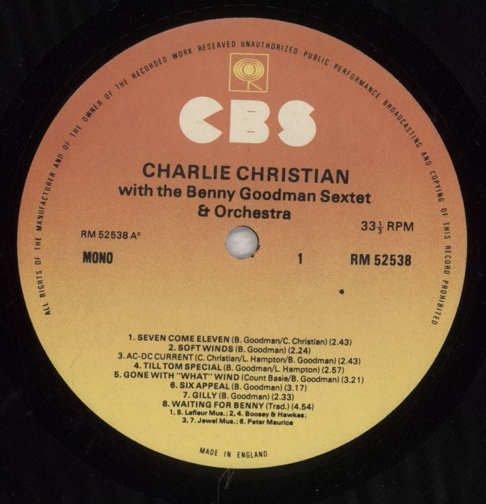 Charlie Christian Charlie Christian With The Benny Goodman Sextet & Orchestra UK vinyl LP album (LP record) CIXLPCH843247