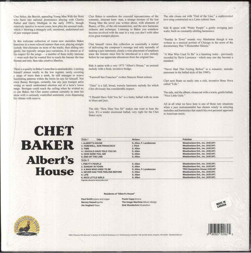 Chet Baker Albert's House - RSD 2021 US vinyl LP album (LP record) 0089353500825