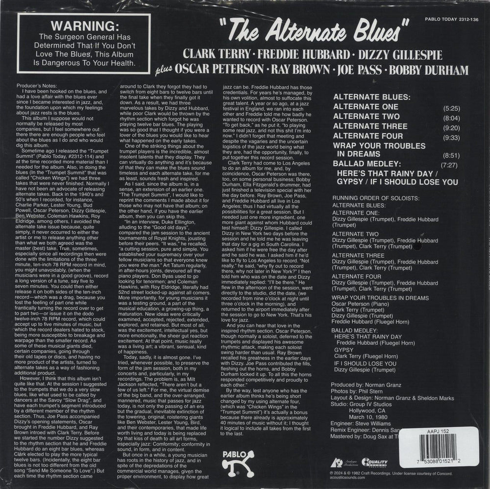 Clark Terry The Alternate Blues - 180 Gram - Analogue Productions US vinyl LP album (LP record) 753088015212