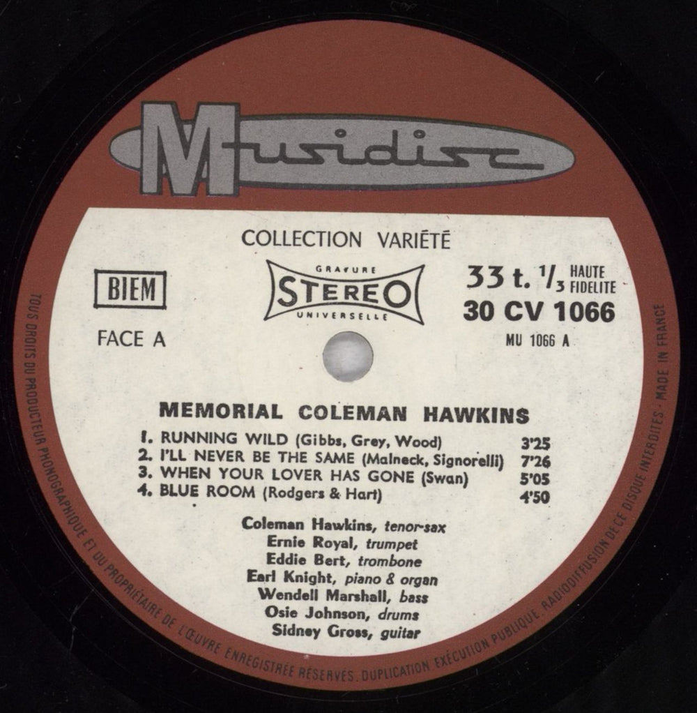 Coleman Hawkins Memorial French vinyl LP album (LP record) CH3LPME838253