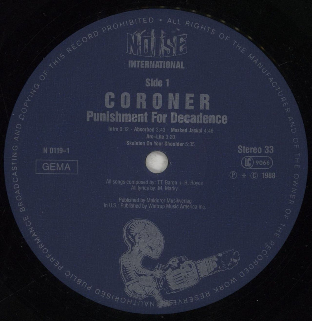 Coroner Punishment For Decadence German vinyl LP album (LP record) CNRLPPU851596