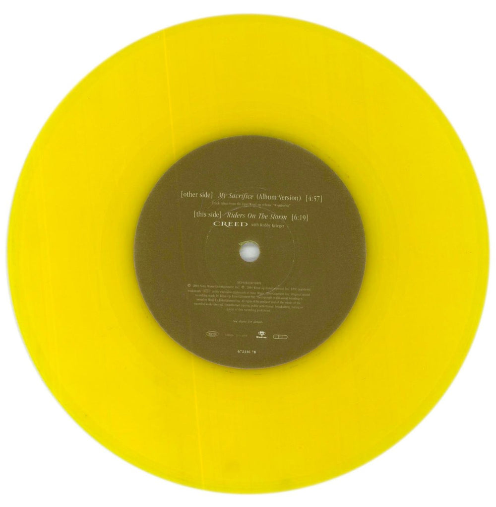 Creed My Sacrifice - Yellow Vinyl UK 7" vinyl single (7 inch record / 45) E-D07MY209067