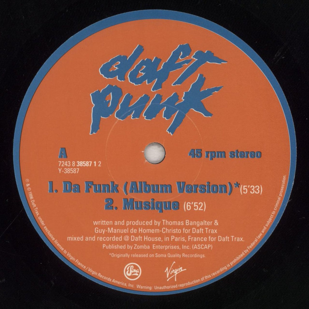 Daft Punk Da Funk US 12" vinyl single (12 inch record / Maxi-single) DFP12DA116663