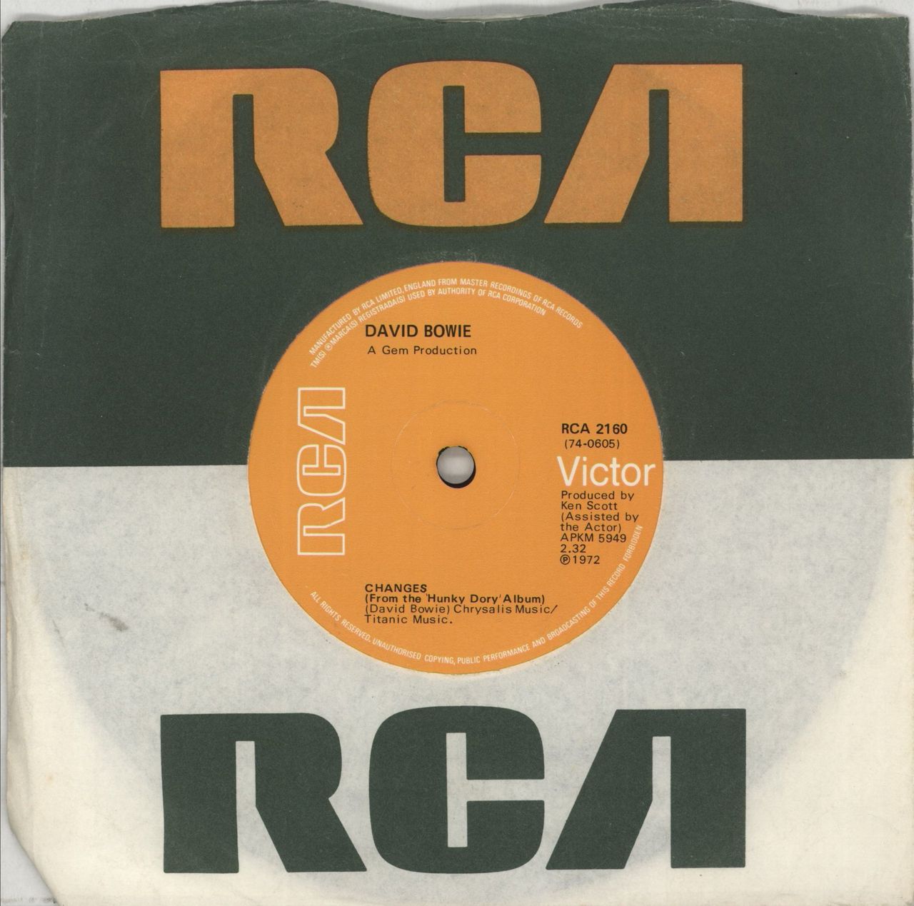 David Bowie Changes - Solid Centre - EX UK 7" vinyl single (7 inch record / 45) RCA2160