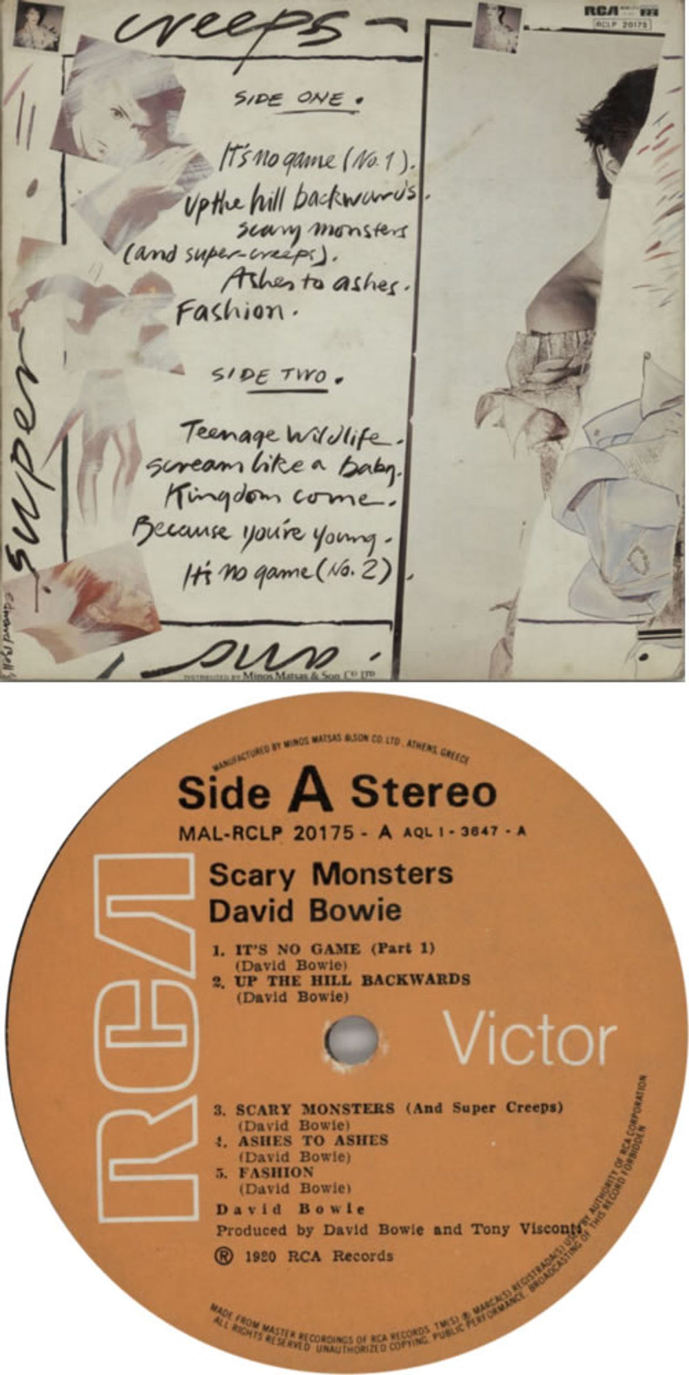 David Bowie Scary Monsters Greek vinyl LP album (LP record) BOWLPSC610030