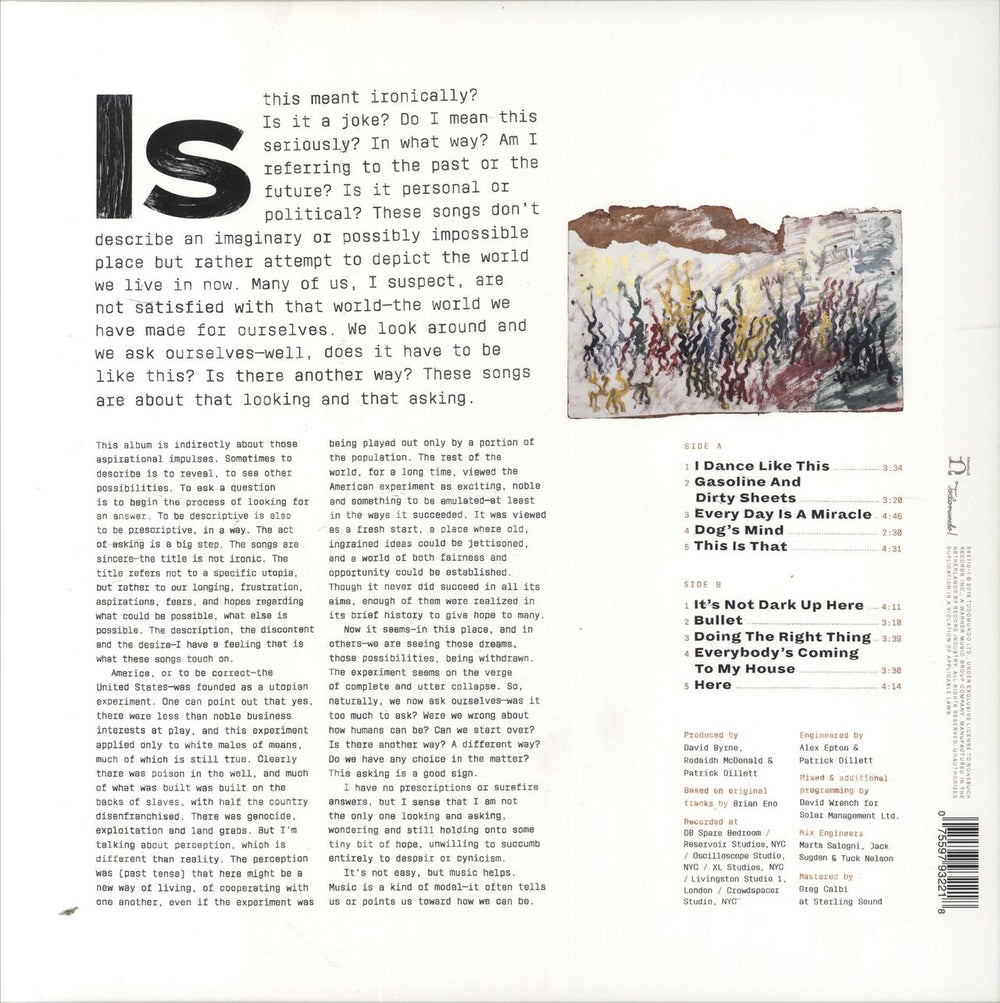 David Byrne American Utopia UK vinyl LP album (LP record) 075597932218