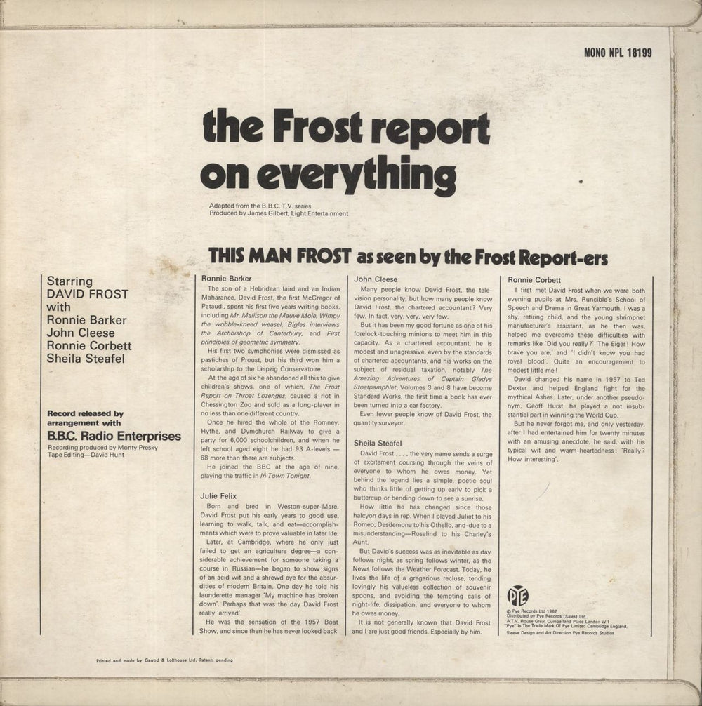 David Frost The Frost Report On Everything UK vinyl LP album (LP record)