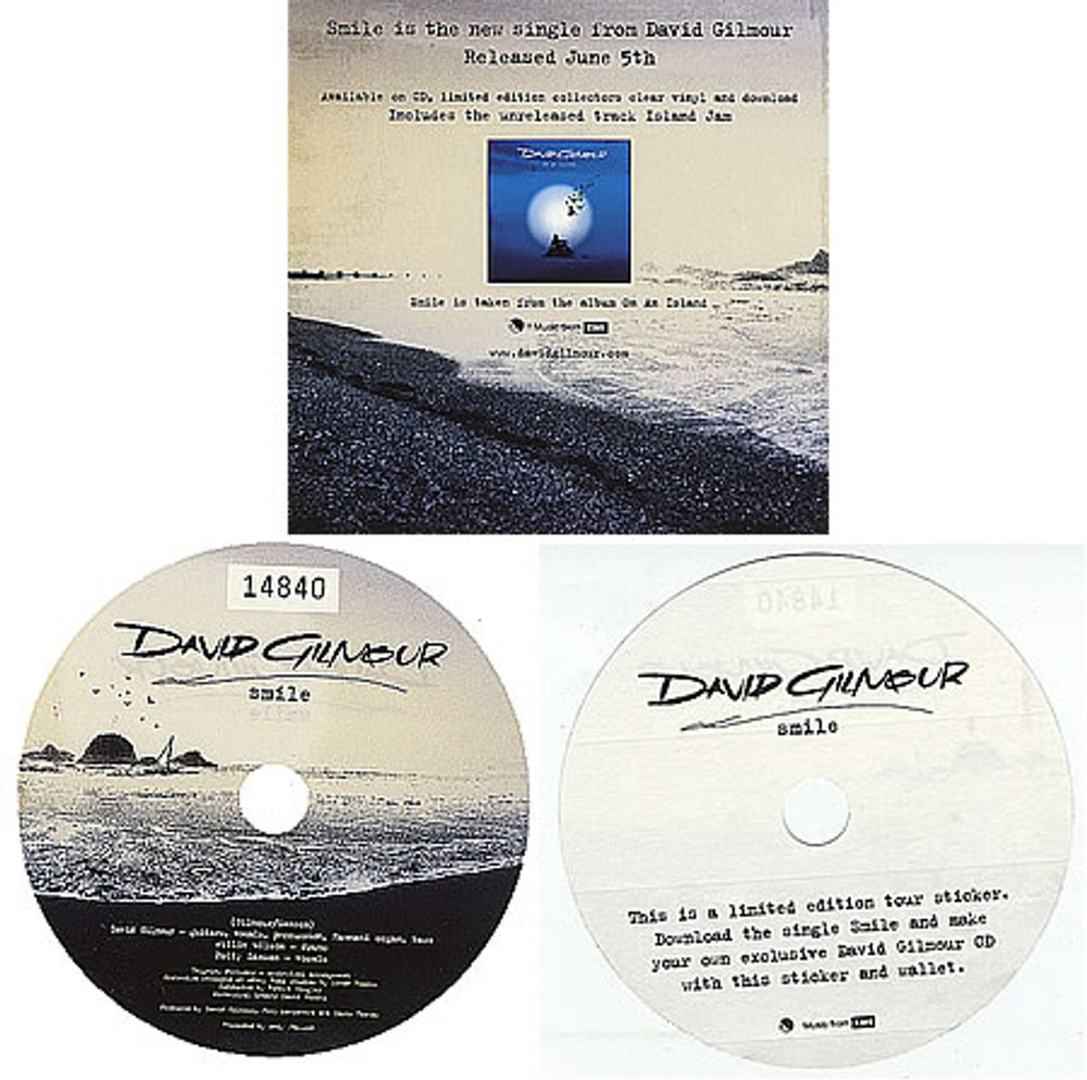 David Gilmour Smile - Numbered Tour Sticker & CD Wallet UK memorabilia DGLMMSM362599