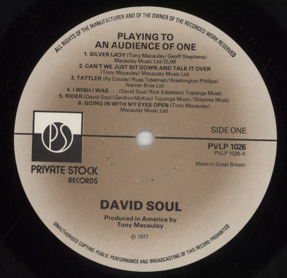 David Soul Playing To An Audience Of One UK vinyl LP album (LP record) UVDLPPL273707