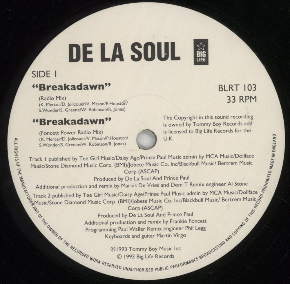 De La Soul Breakadawn UK 12" vinyl single (12 inch record / Maxi-single) DLS12BR854640