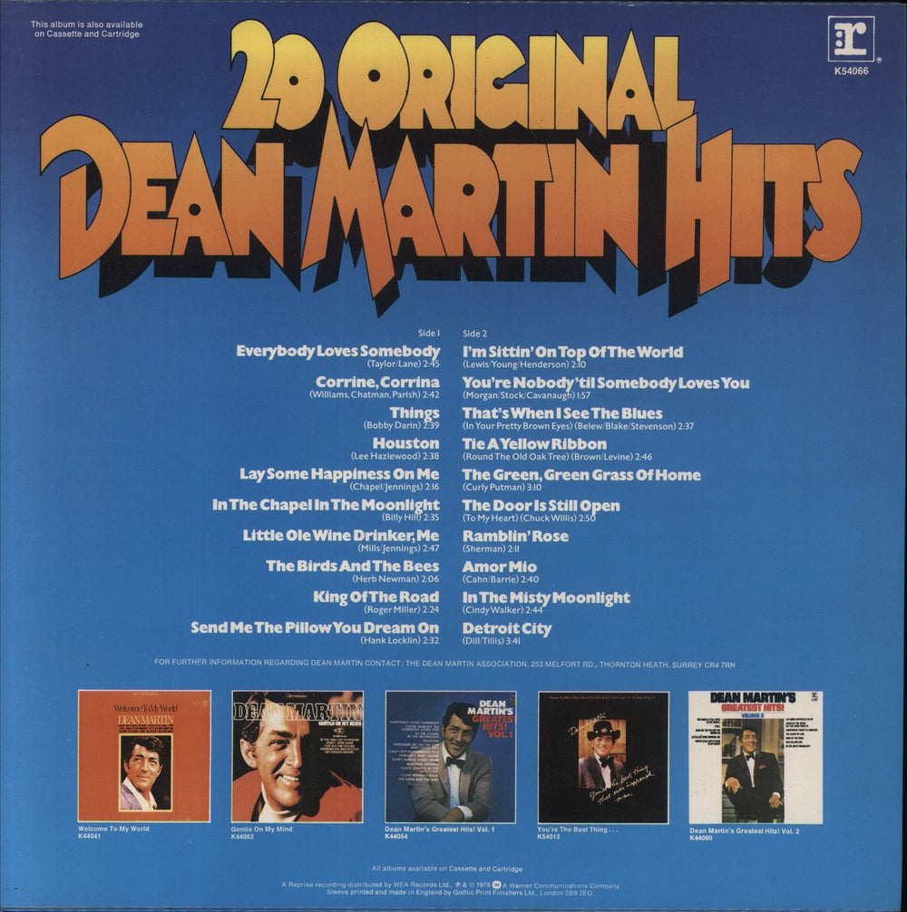 Dean Martin 20 Original Dean Martin Hits UK vinyl LP album (LP record)