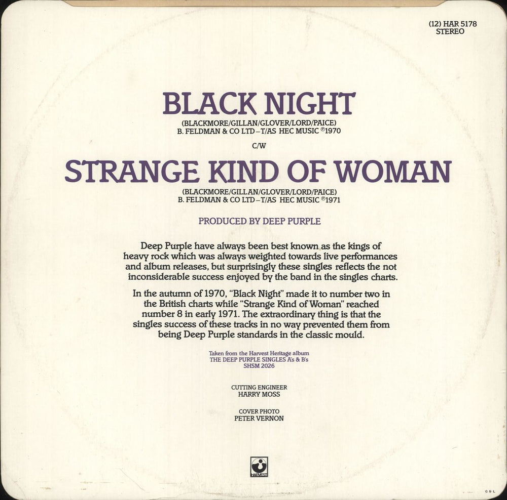 Deep Purple Black Night UK 12" vinyl single (12 inch record / Maxi-single)