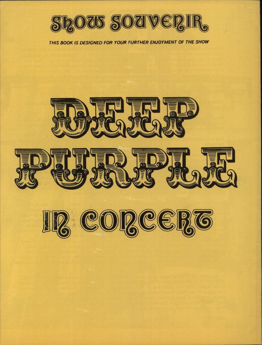 Deep Purple Show Souvenir - Yellow UK tour programme
