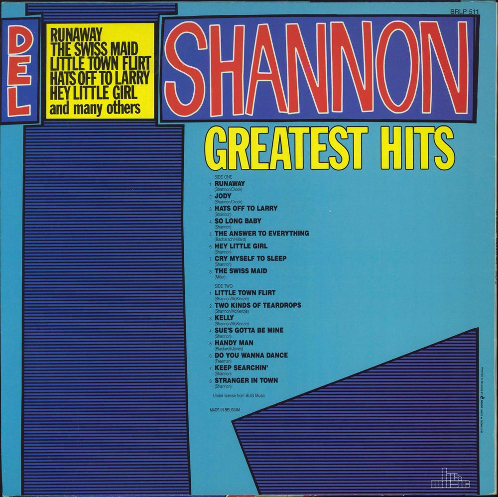 Del Shannon Greatest Hits Belgian vinyl LP album (LP record)